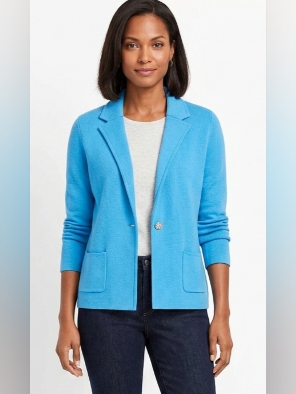 Talbots Blue Notch Collar Sweater Jacket Size M Like New